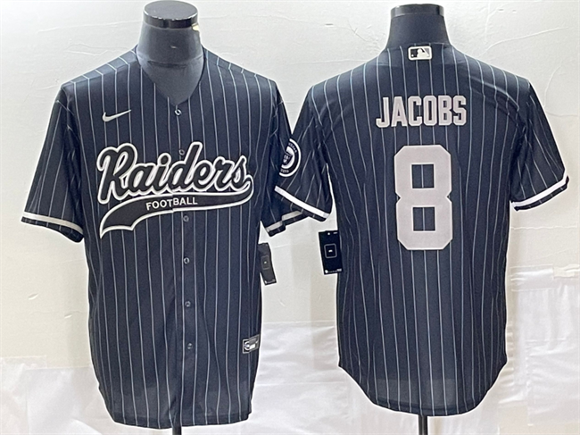 Men's Las Vegas Raiders #8 Josh Jacobs Black Cool Base Stitched Baseball Jersey Men's Las Vegas Raiders #8 Josh Jacobs Black Cool Base Stitched Baseball Jersey